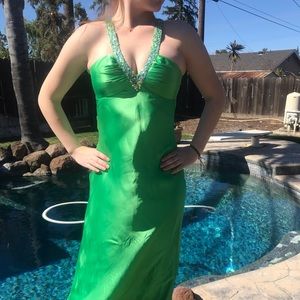 Green floor length prom dress